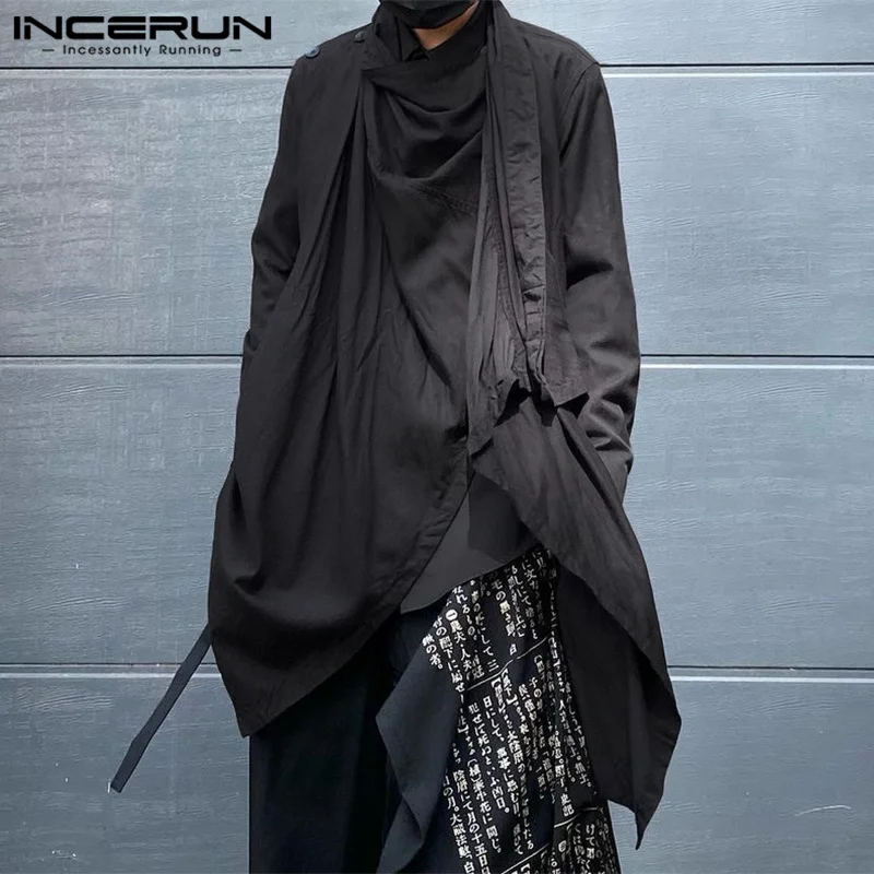 Incerun 2023 Muži Výkopy Trenda Color Turtlneck Dlhé rukávy Streetwear Nepravidelné plášť Ponchos Men Punk Fashion Casual Coats S-5XL