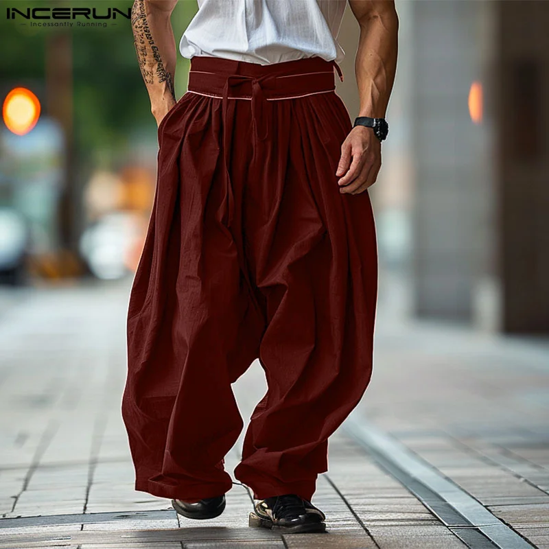 Incerun 2024 Kórejský štýl nohavice Pánske voľné pevné pruhované skladané dlhé nohavice Príležitostné streetwear Simple Pantalons S-5XL