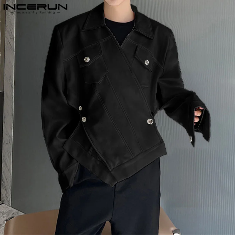 Incerun muži nepravidelné bundy masívne farebné klopa s dlhým rukávom Príležitostné samčie kabáty Streetwear Jeseň 2024 módne bundy Vrchne oblečenie