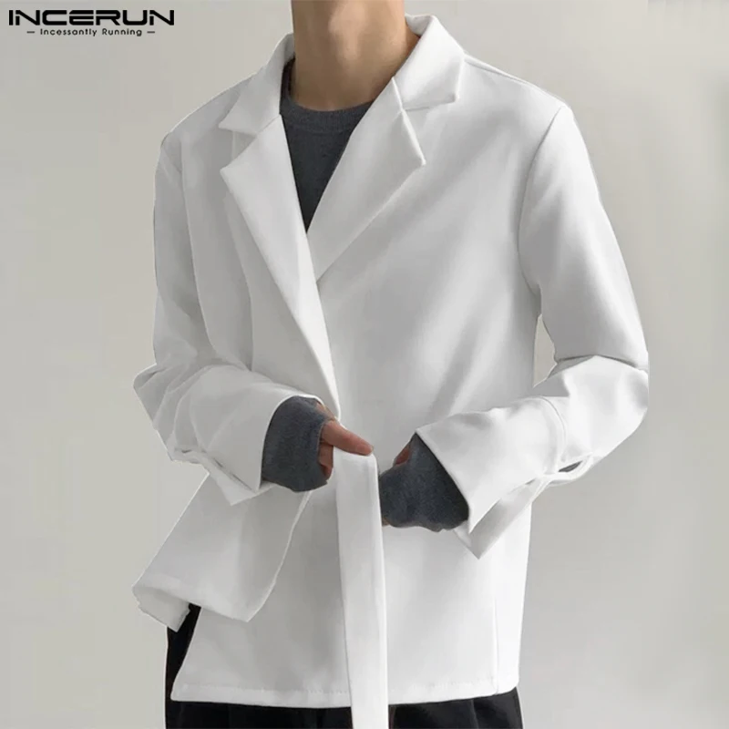 Incerun tops 2024 Kórejský štýl New Mens Fashion Lace Up Design Wardigan Tirls Casy Simple Celd Match s dlhým rukávom S-5XL