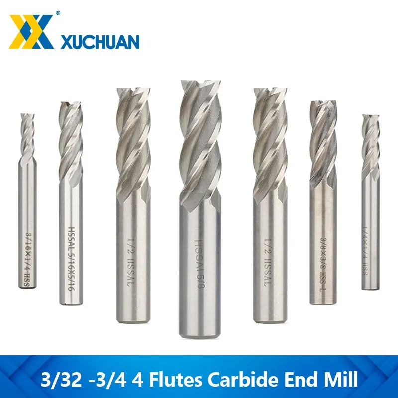 Inch HSS koncové mlyny 4 flauty Karbidové mletie koncových mlynov pre CNC maching kovové spracovanie CNC router bit 5/6/8ks