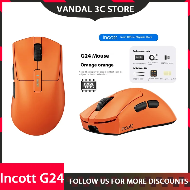 Incott G24 Mouse Wireless 8K Dual Režim s rýchlym nabíjaním PAW3395 Sensor Gaming Mouse Prispôsobiť ergonómiu PC Gamer Accessories Darče