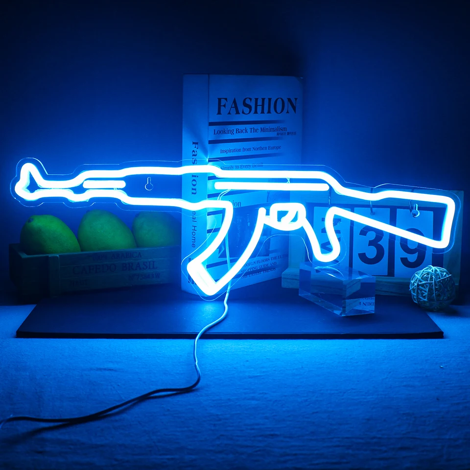 INEONLIFE NEON Sign Light Gun Custom LED AK 47 Super Cool Hanging Night Lamp Game Room Party