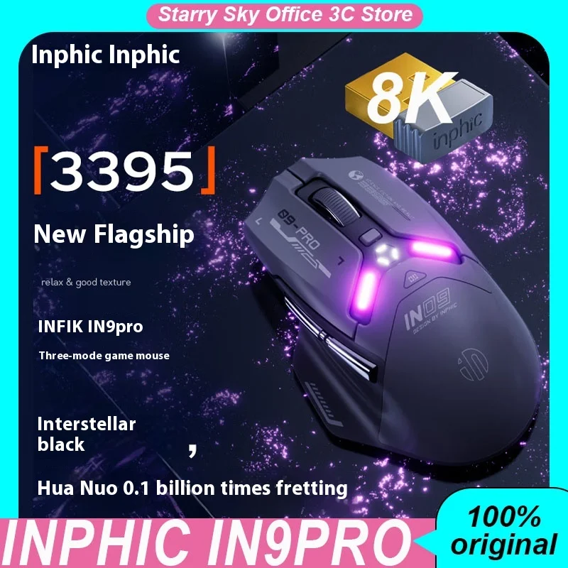 Infic IN9PRO Wireless Mouse Bluetooth Tri Mode Mech Style 8K Low Latency Ergonómia dlhá životnosť batérie Prispôsobená herná myš