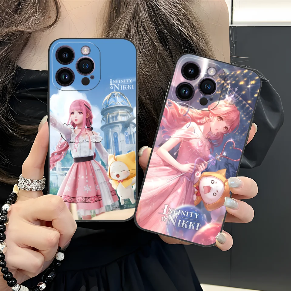 Infinity Nikki anime telefónne puzdro pre iPhone 16 15 14 13 12 11 x xr xs 8 7 Pro Max Plus Mini Black Smartphone Cover Coverphone