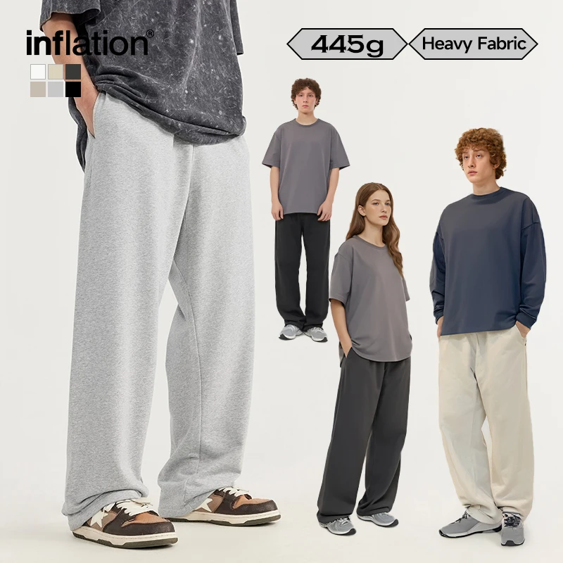 Inflácia s ťažkou váhou s priamymi nohami unisex trendový voľný fit neformálne nohavice