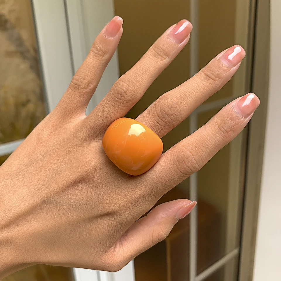 Ingemark Korea Nový farebný priehľadný priehľadný akrylový kamienok Resin Ring Geometric Open Rings for Women Girls Party šperky 2021