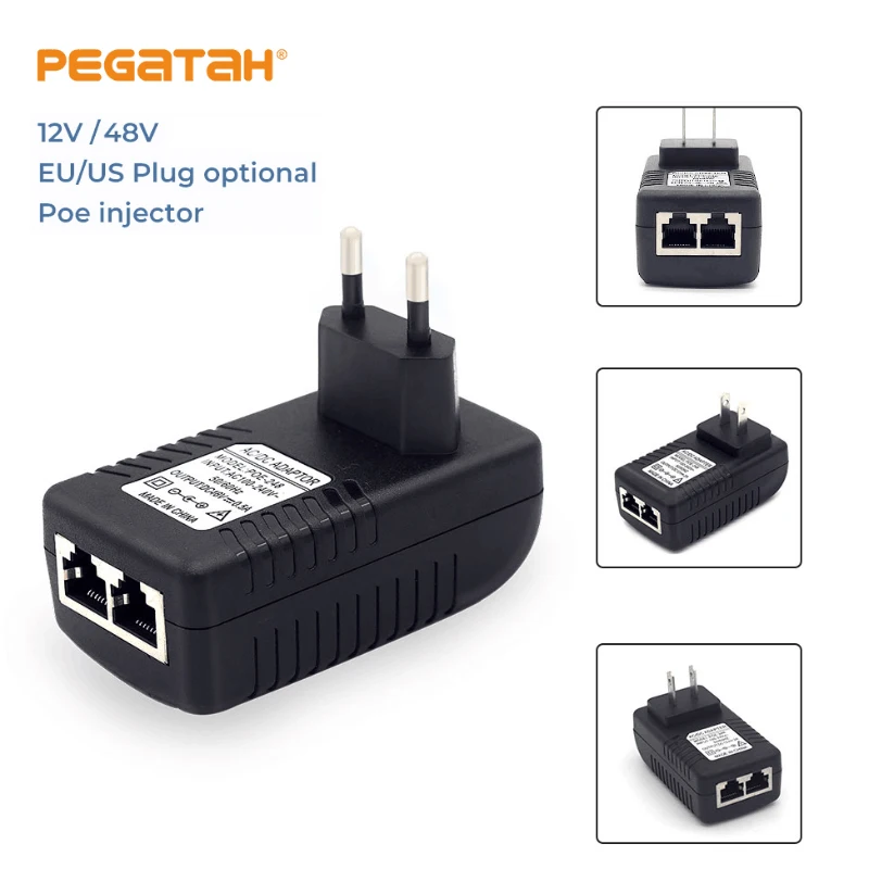Injektor Poe 48V 12V EÚ US UK Plug pre IP Camera Poe Power Ethernet Adaptér CCTV Camera