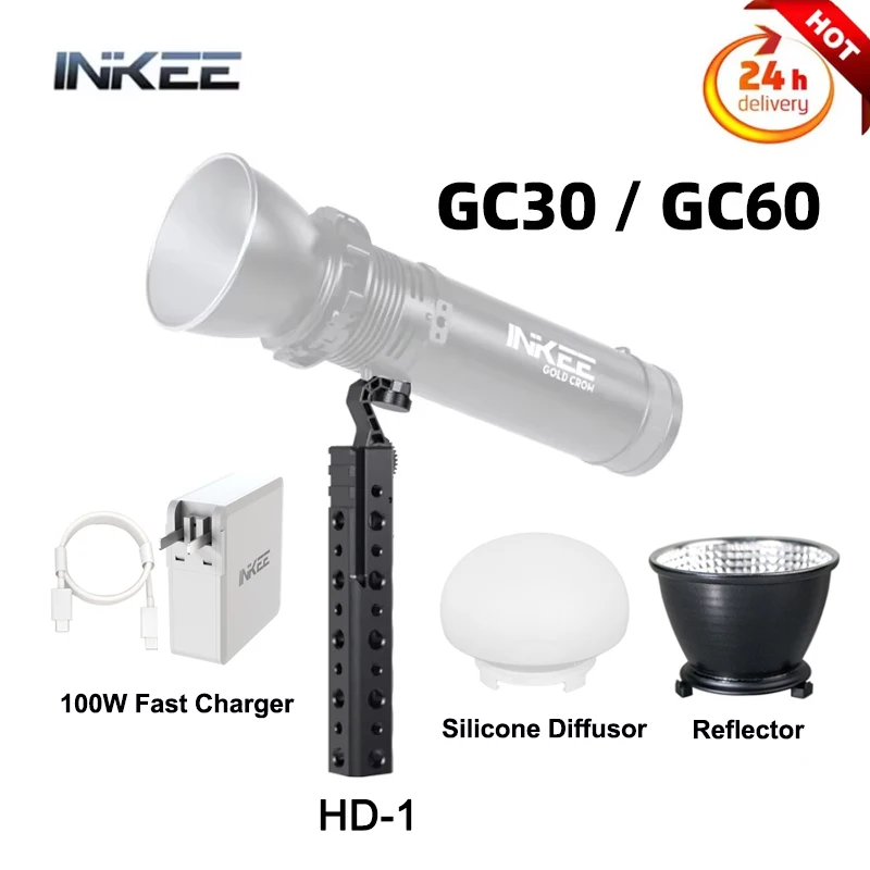 Inkee Gold Crow GC60/Gold Crow GC30 LED VIDEO VIDEO RUCH HD-1, 100 W rýchla nabíjačka/softbox/silikónový difúzor/reflektor