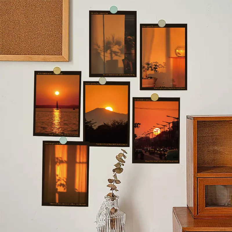 Ins Beautiful Sunset Scenéria pohľadnice Photo rekvizity pozadia stena dekoratívna karta Warm Heart Message pozdrav 10 listov
