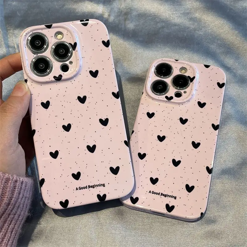 INS Black Love Heart Pink pozadie pre iPhone 14 13 Pro Max 12 11 Pro Plus Plus odvraždený obálka Film Hard PC Film