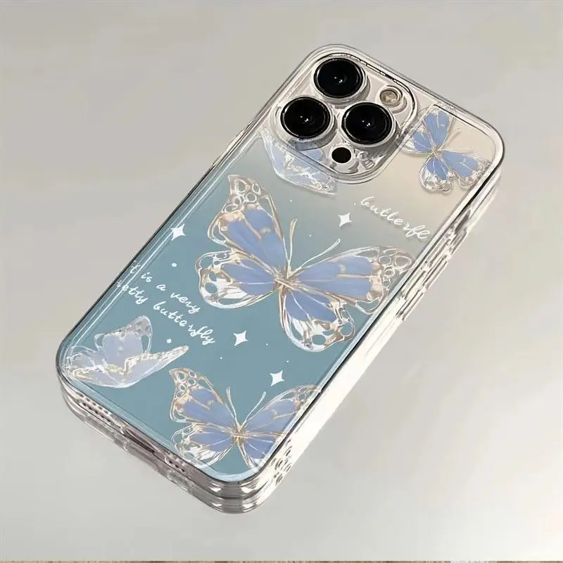 Ins Blue Ice Crystal Butterfly Puzdro pre iPhone 16 15 14 13 12 11 Pro Max xr xs max 7 8 plus mini mäkký nárazový kryt TPU