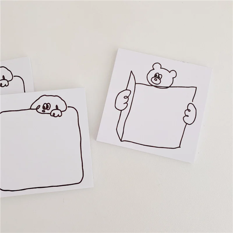 Ins Cartoon Dog Bear Square Memo Pad Pad 50 listov jednoduchý štýl Čierny biely poznámkový blok Kawaii Stationery Creative Message Paper