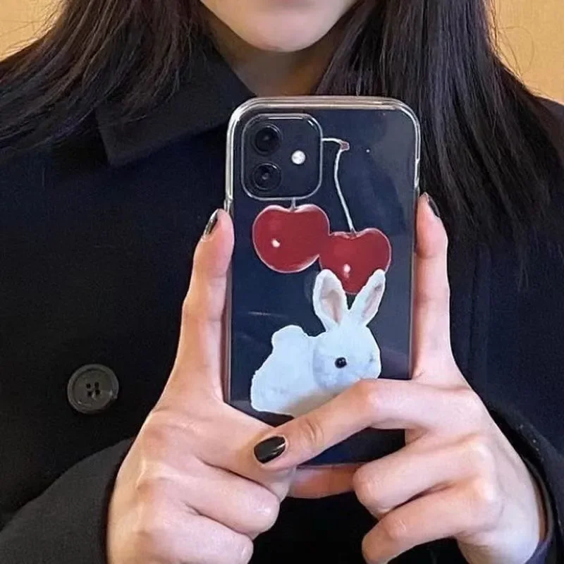 Ins Cherry Cute Cute Lovely Rabbit Girl Puzdro pre iPhone puzdro 16 15 14 13 12 11 pro xr xs max 7 8 plus telefón y2k girl cover