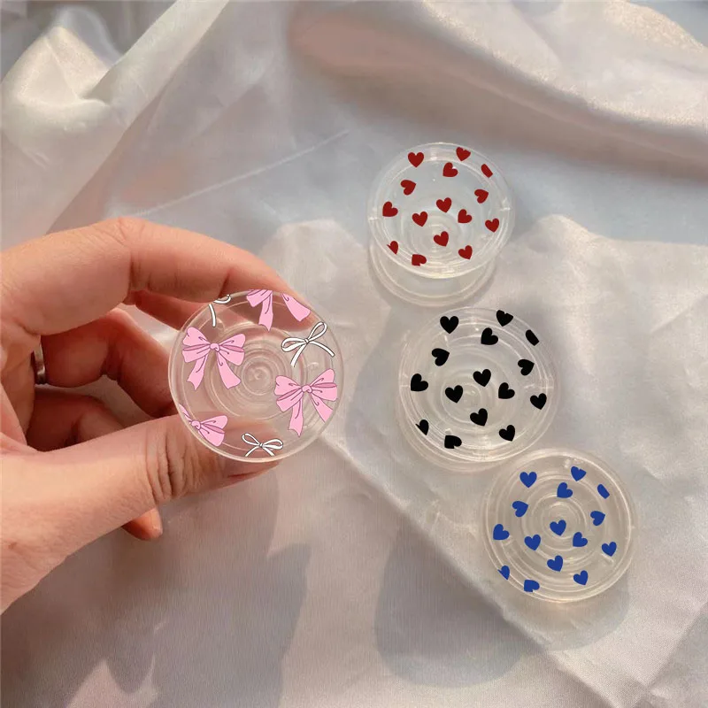Ins Korea Love Heart Bow natretá skladací mobilný telefón Držiteľ stojanu pre iPhone 15 Samsung Huawei Cute Clear Griptok Držiak