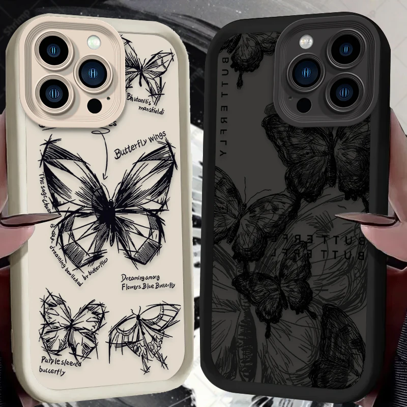 Ins Retro Butterfly puzdro pre iPhone 16 15 14 13 12 11 Pro Max x xs xs max xr SE 2020 7 8 plus silikónový ochranný zadný kryt
