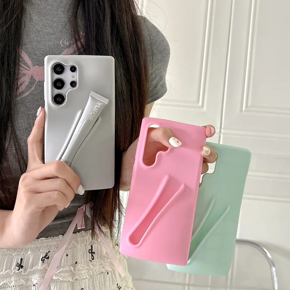 INS Star Same Stylish Stylish 3D Lip Glaze Silikone Case pre Samsung Galaxy S24 Ultra S23 Ultra A14 A15 A54 Funny Let Gloss Cover