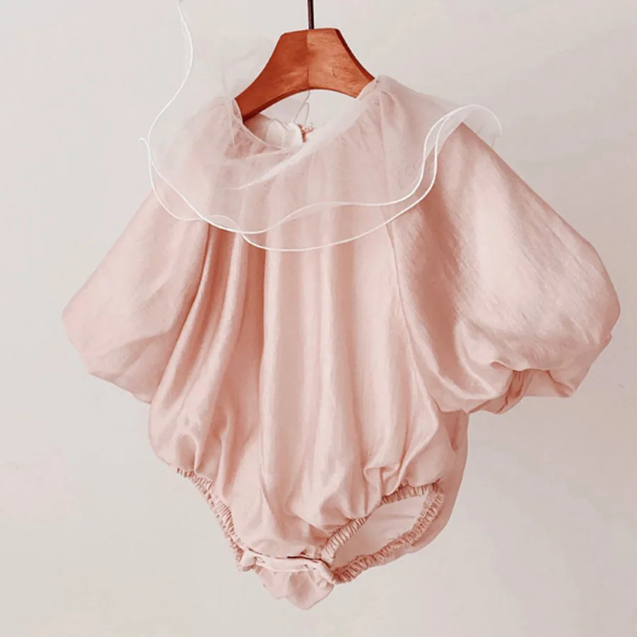 Ins Style Girls 'Romper Cute Princezná s krátkym rukávom Bodysuit letné oblečenie narodeninové oslavy oblečenie ružové biele