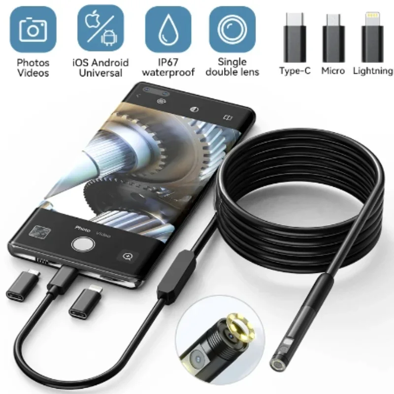 Inskam-Mini Câmera Endoscópio 1080p, Lente Única E Dupla 8mm, Cabo Rígido, à Prova D'água, para Inspeção de Carro,