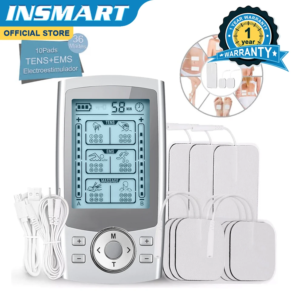 Insmart Tens Nabíjateľné svaly svaly EMS EMS Dual Channel Electrode Vložky 36 režimov pre masáž svalového krku Relax Masáž pulzov