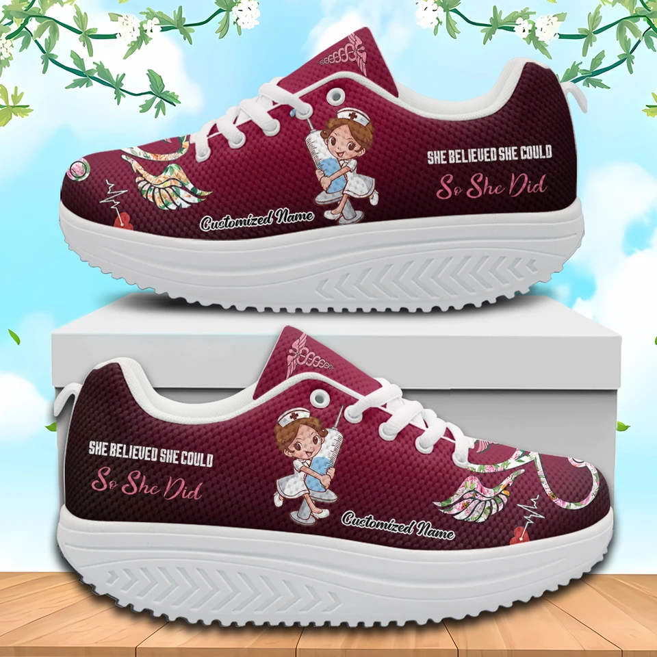 InstantArts Nurse Girls EMT Paramedic Pattern Mesh Swing tenisky Comfort Light Výška Zvyšovanie topánok Dámske ošetrovateľské topánky 2024