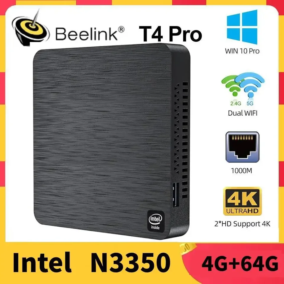 Int Apollo Lake Processor N3350 Mini PC Beelink T4 Pro 4K 4 GB 64 GB BT4.0 1000 m AC WiFi 2*HD 3*USB3.0 Mini počítač