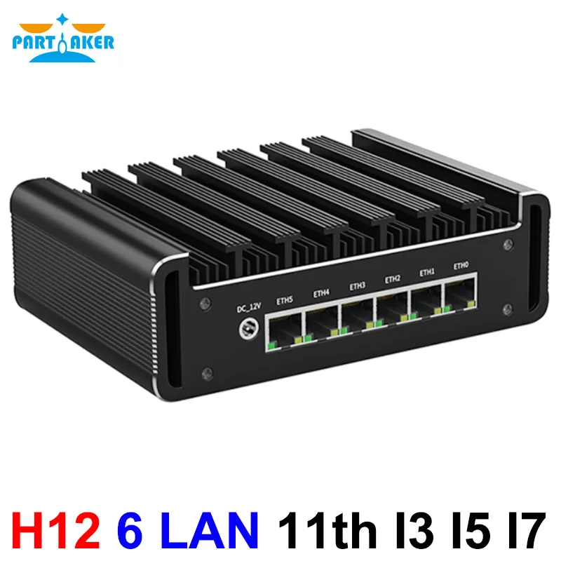 Intel Core i7 1185G7 I5 1145G7 I3 1115G4 6 x i226-v 2,5g 2 x ddr4 slot NVME DP HD firewall mini PC Fanless Soft Soft Router AES-NI