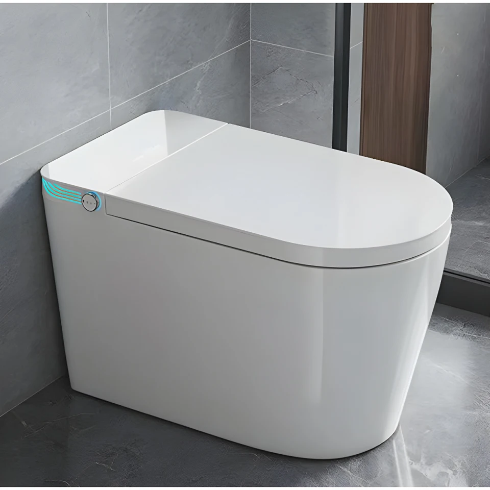 Inteligentná toaleta s 85 mm širším sedadlom bidetu, inteligentná toaleta s vstavanou bidet, hlasový ovládanie, bublinový štít, automatické dvojité splachovanie