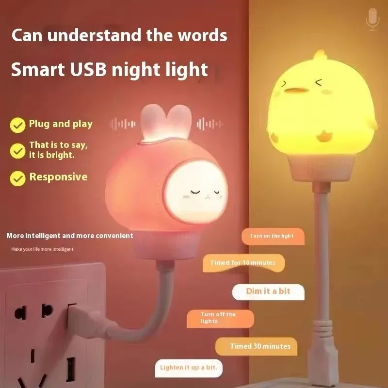 Inteligentné hlasové ovládanie Mesiac Nočné svetlo Rabbit Cat USB nočná plastická lampa pre deti pre deti