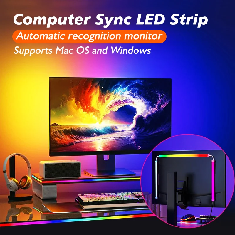 Inteligentné LED herné pásové svetlá počítača synchronizácia Svetlo Strip Monitor RGB Screen LED podsvietenia pre dekoráciu atmosféry v hernej miestnosti