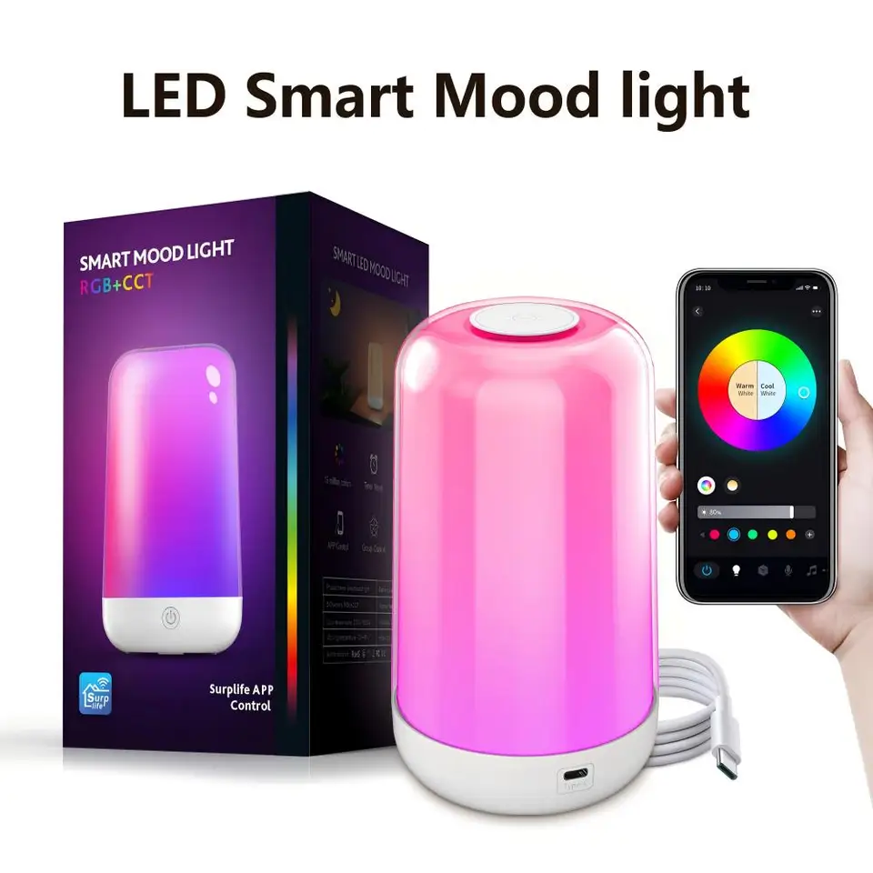 Inteligentné LED lôžko lampa nočné svetlo RGB Stlmiteľné dotykové svetlo ovládanie aplikácie Synchronizácia USB nabíjanie pre spálne