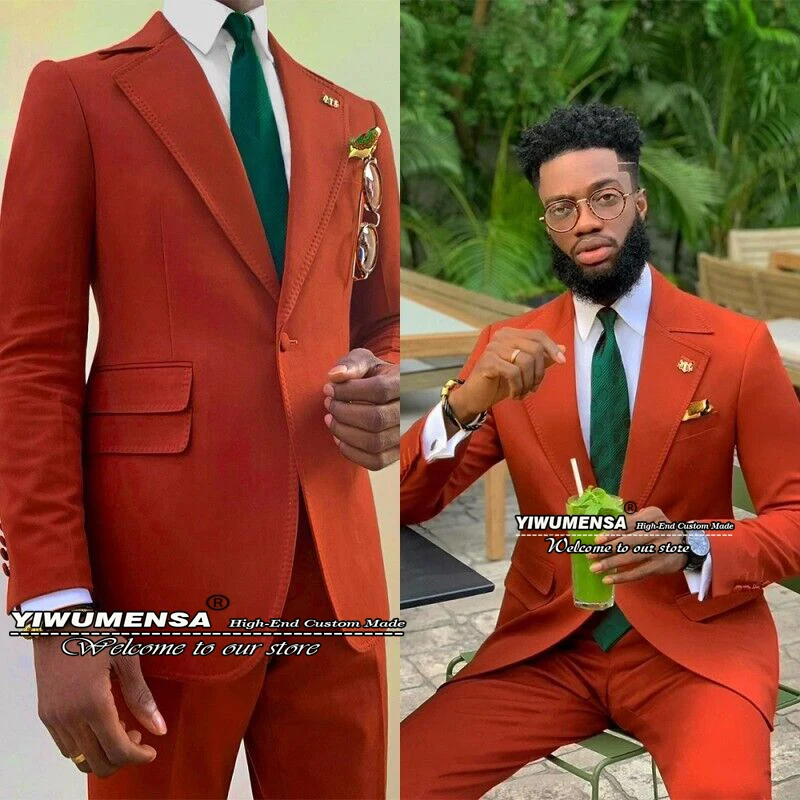 Inteligentné príležitostné obleky Men Slim Fit Pravidelná bunda+nohavice 2 kusy Sada Groommens One Button Blazer na mieru vyrobené fajčiarske obchodné šaty