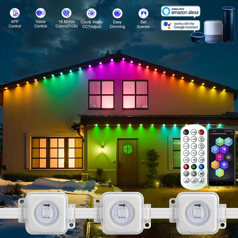 Inteligentné wifi rgbic odpočúvanie svetlá trvalé vonkajšie LED svetlo Aplikácia diaľkové ovládanie hlasu DIY hudba Sync časovač vodotesný výzdoba večierky