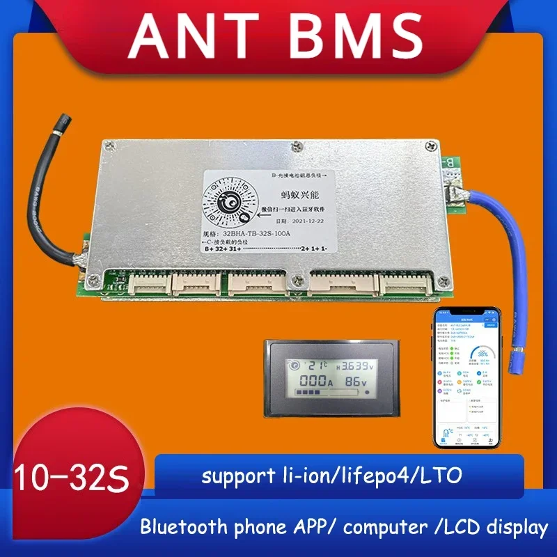 Inteligentný displej 10 s 32s 26s 28s 30s 300a lítium batérií Balance Balance Ant BMS LifePo4 LTO Li-ion App Bluetooth