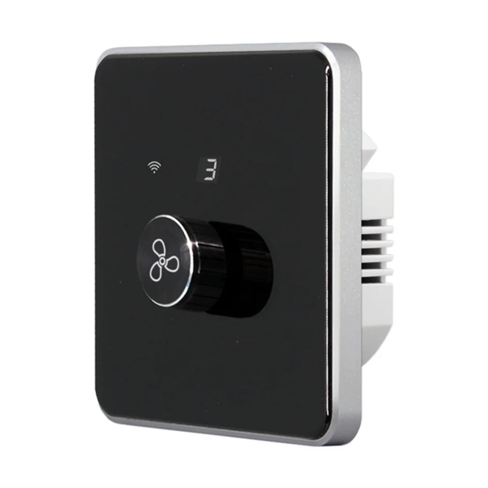 Inteligentný spínač ventilátora WiFi 5 Speed ​​Control EÚ Stropný ventilátor Rotary/gombík Tuya Diaľkové ovládanie pre Alexa Google Home (čierna)
