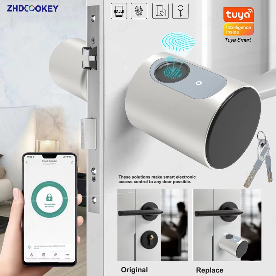 Inteligentný zámok valca Tuya Bluetooth Europe Biometrický odtlačok prsty RFID Kľúč