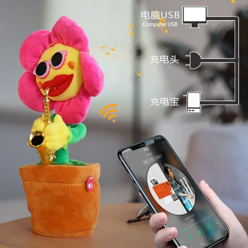 Interaktívne opakovanie Sing and Dance Cactus Sun Flower Plys Hray Sunflower Dance Play Saxofone Hračky pre deti narodeniny darčeky