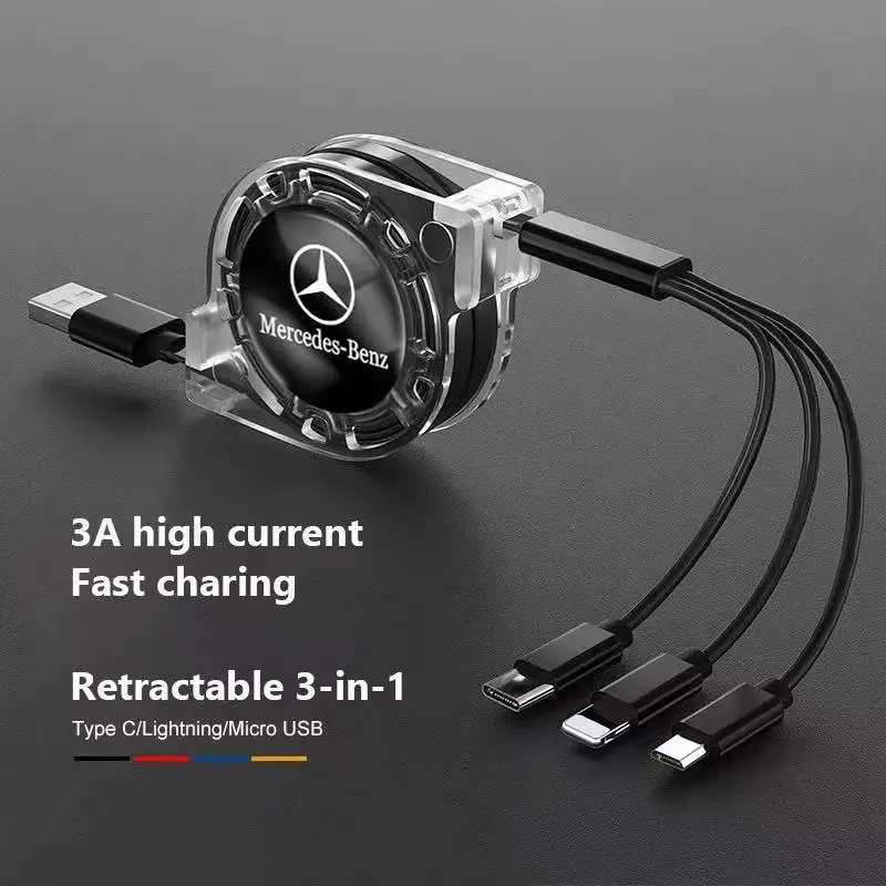 Interiér automobilu 3 v 1 rýchla nabíjačka USB Data Cable Adseld pre Mercedes Benz AMG W203 W206 W220 W205 W211 W212 W201 GLS CLS GLC
