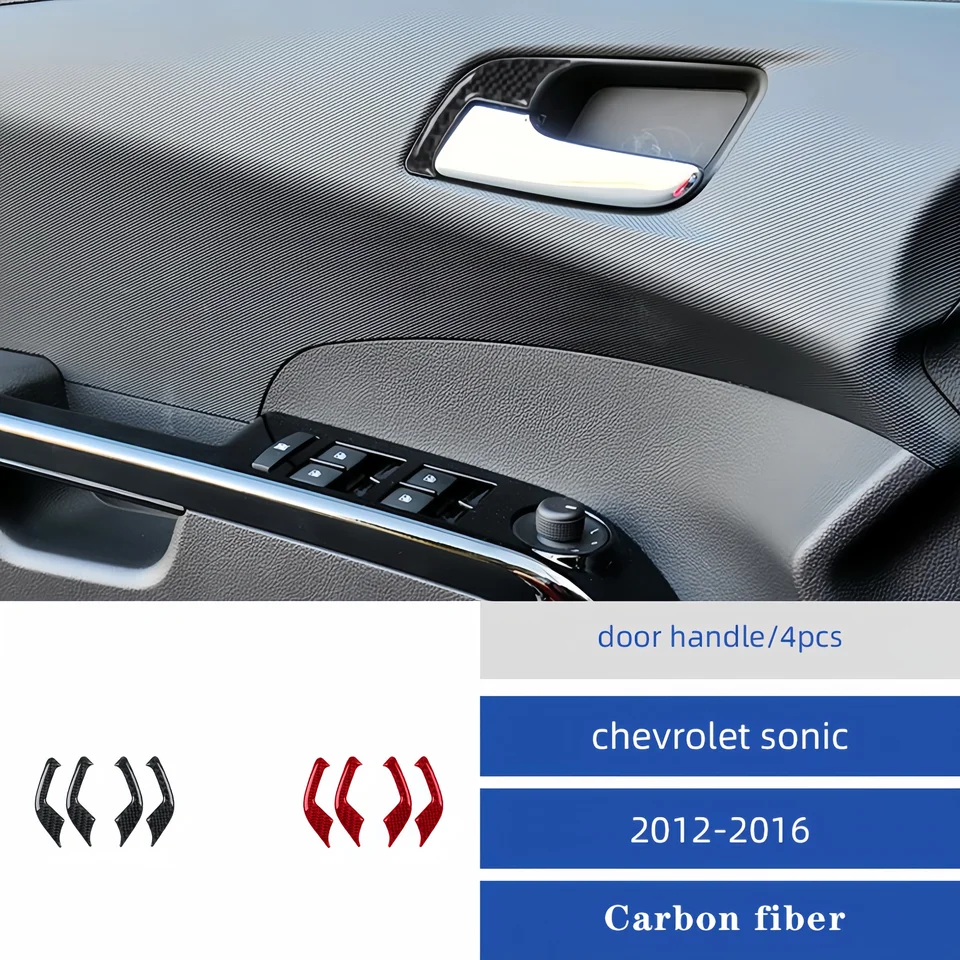 Interiér uhlíkových vlákien pre Chevrolet Sonic 2012-2016 Vnútorné dvere rukoväte Ráme Cover Cover Protecrive Trim Accesorios para Auto