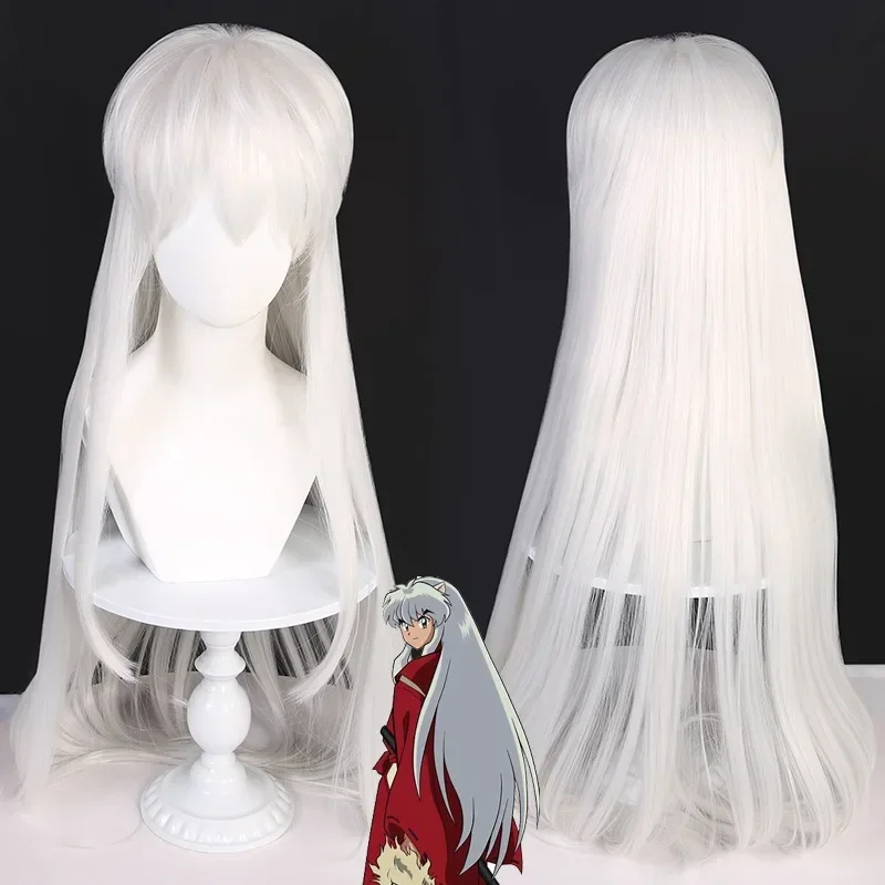 Inuyasha Sesshoumaru Cosplay Parochne dlhé biele tepelne odolné
