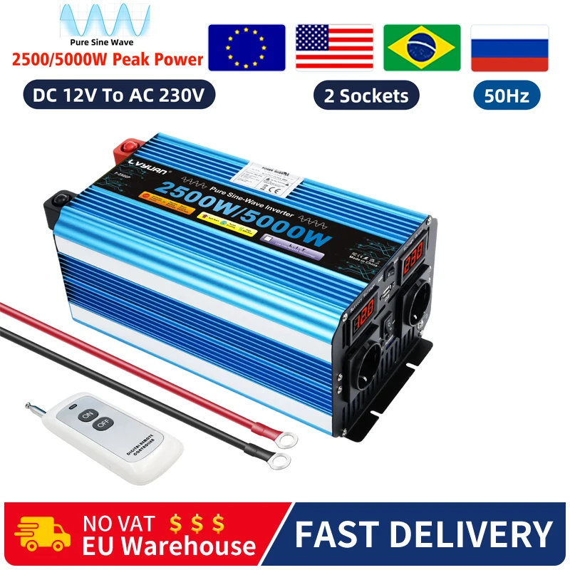 Invertor Pure Sine Wave 5000W 12V/24V 110V 220V Prenosný prenos prevodu nabíjania Nabíjacie napätie Prevodník Solárny automobil Solárny automobil