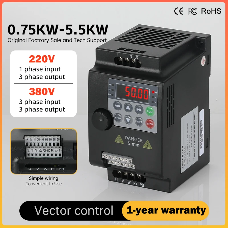 Invertor VFD 0,75 kW-5,5 kW frekvenčný prevodník mikro-meniča 220/380V frekvencia 3 fázová premenná frekvenčná jednotka