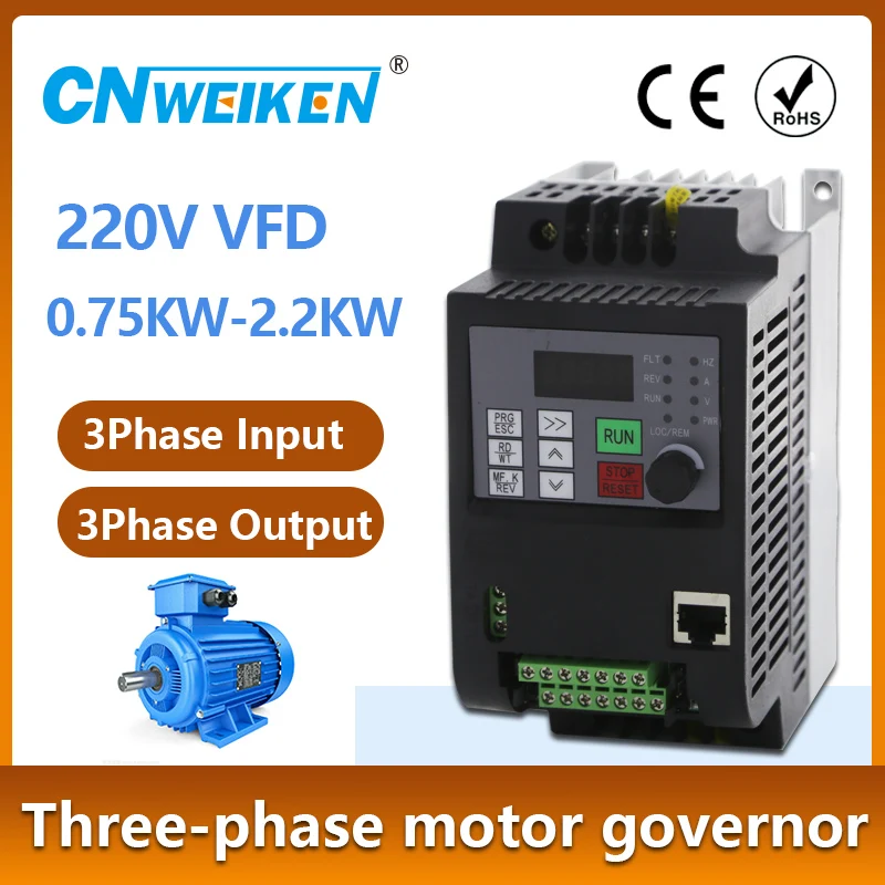 Invertor VFD 0,75KW-7,5 kW Frekvenčný prevodník Tri fáza 220V Vstup/výstup CNC CNC vretenár