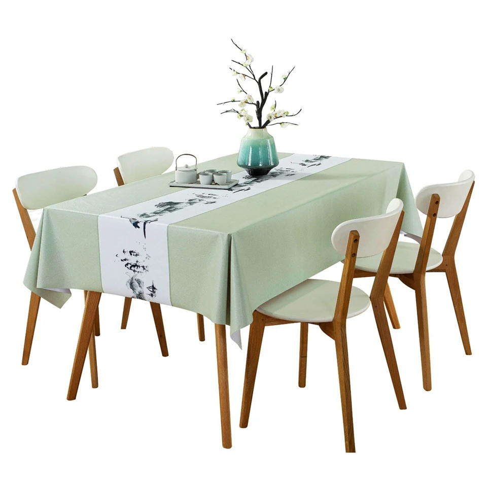 Inyahome zelená vinylová tkanina pre obdĺžnikové stoly plastové obrusové stolné stolové stolové dekorácie PVC stolný kryt nepremokavý