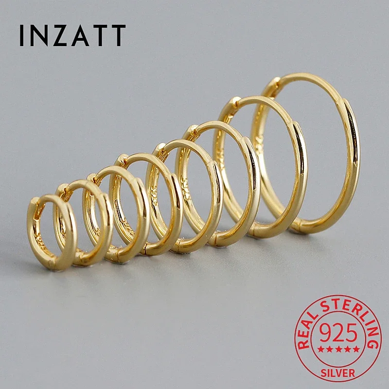 Inzatt Real 925 Sterling Silver 18k Gold Round Huggies Hoop náušnice pre ženy klasické jemné šperky Minimalistické doplnky