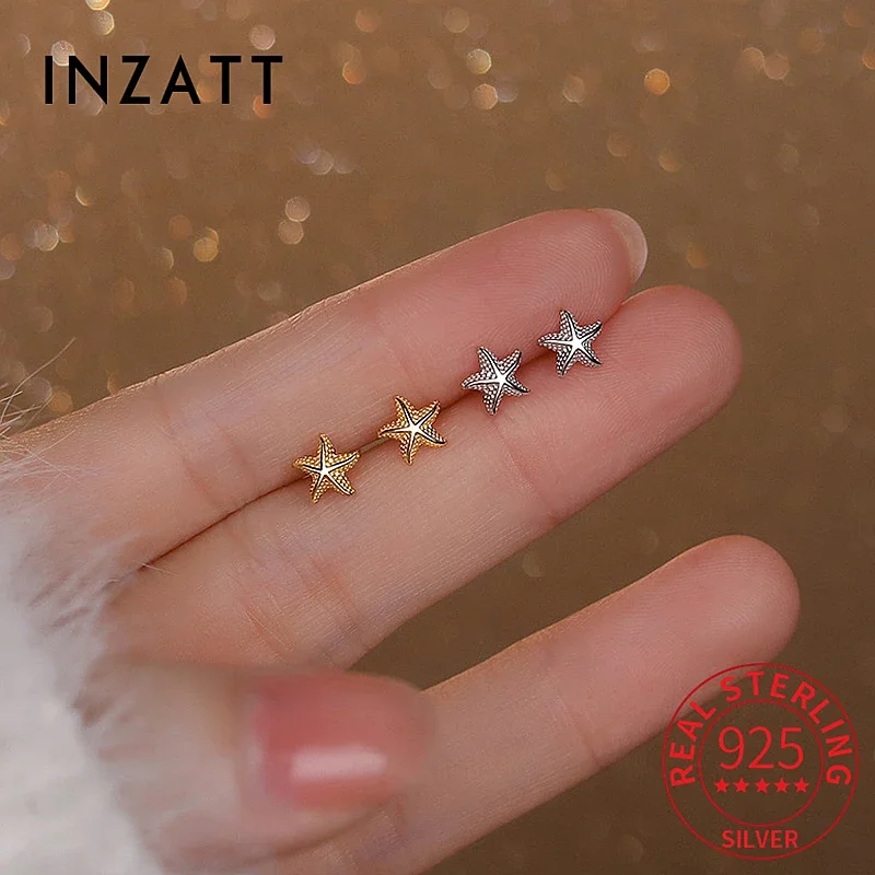 Inzatt Real 925 Sterling Silver 4/5/6mm Starfish 18k Mini Stud Cuimrings for Women Cute