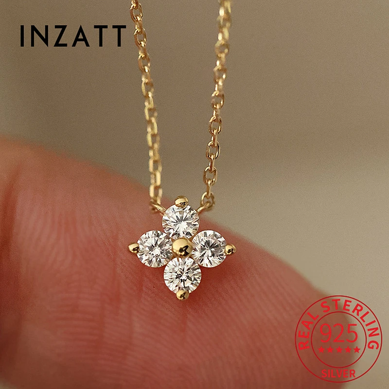 Inzatt Real 925 Sterling Silver 7 mm zirkón Clover 18K rastlinný prívesok Choker náhrdelník pre ženy