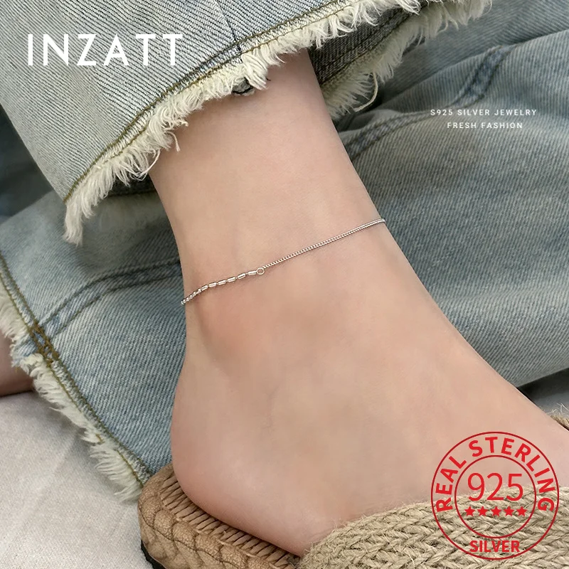 Inzatt Real 925 Sterling Silver Asymetrický korálok reťazové členky pre ženy klasické jemné šperky 2024 letné trendy doplnky