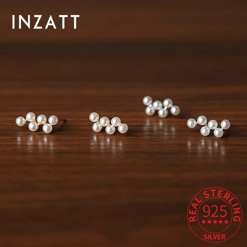 Inzatt Real 925 Sterling Silver Pearl Geometric Stud náušnice pre módne dám