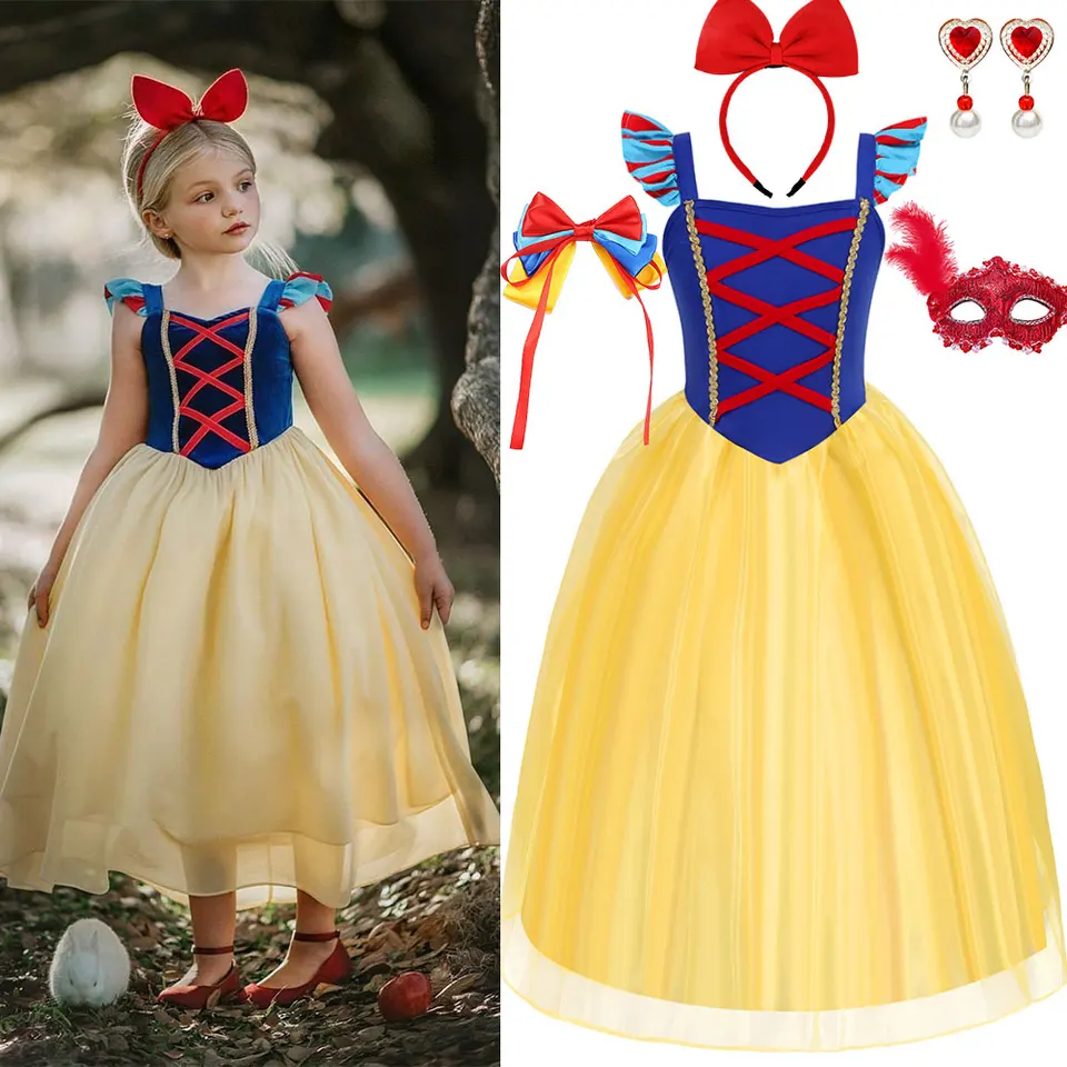 Inšpirované z snežných bielych dievčat ozdobné maxi šaty letné oblečenie Disneyland Trip princezná cosplay frock batoľa